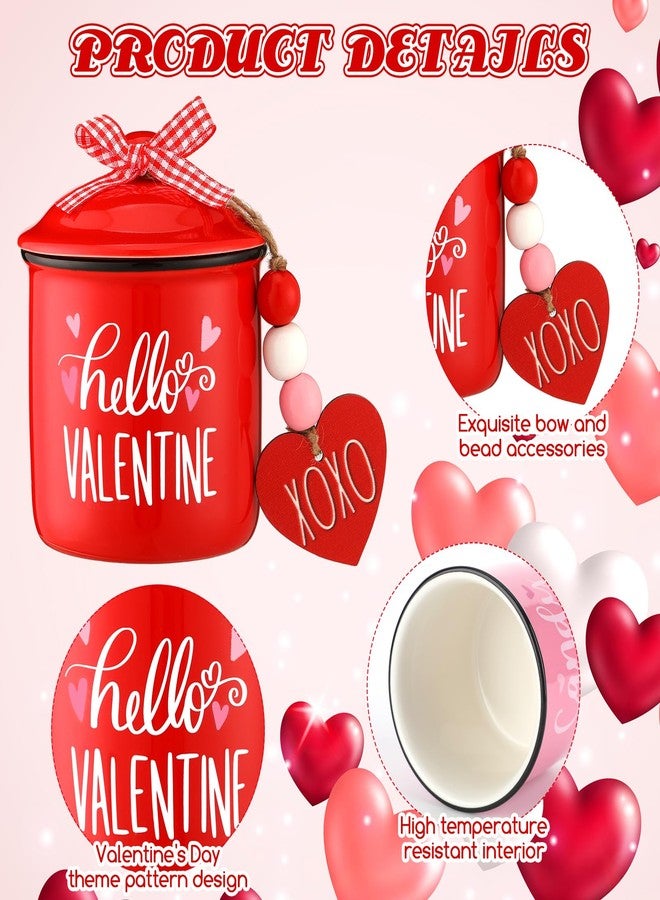 Nitial 3 Pcs Valentine Day Tiered Tray Decoration Ceramic Canister Valentine Bowl Candy Holder with Buffalo Plaid Bowknot Decorative Jar Decorative for Farmhouse Table Home - Image 3